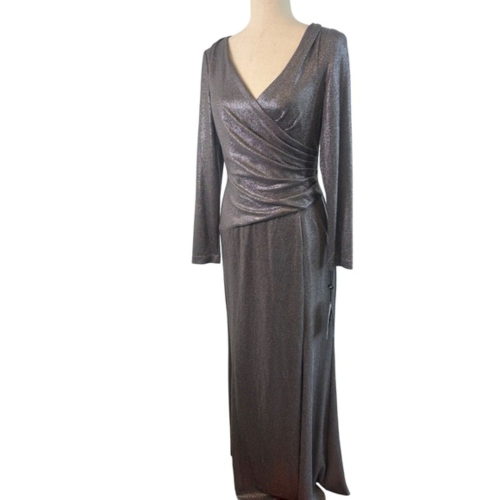 New Adrianna Papell Metallic Jersey Evening Gown Dress Long Size 12 $249 MSRP